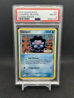 PSA 8 NM-MINT Clamperl 51/92 EX Legend Maker REVERSE HOLO Pokemon Card 491 - Image 1