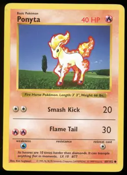 Ponyta 60/102 – Base Set (Shadowless) - WOTC 1999 Pokemon TCG - LP - Image 1