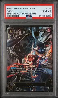 PSA 10 Sabo (SP Alt Art) Carrying On His Will OP13 OP07-118 EN One Piece B16 - Image 1