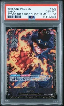 One Piece Graded: Sabo OP13-120 Store Treasure Cup Champ. 2025 PSA 10 - Image 1