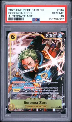 2026 ONE PIECE STARTER DECK ST29: EGGHEAD #014 RORONOA ZORO ALT ART PSA 10 - Image 1