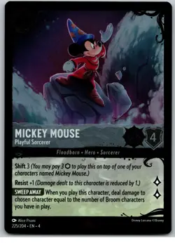 #225 Mickey Mouse Playful Sorcerer FOIL Lorcana Illumineer's Quest Deep Trouble - Image 1