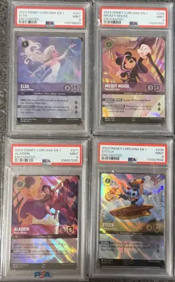 Lorcana 2023 First Chapter EN1 Enchanted PSA9 Lot Elsa, Mickey, Stitch, Aladdin - Image 1