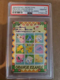 PSA 10 Pikachu and Others #12 Sealdass Orange Islands 1999 Vintage Pokemon Card - Image 1