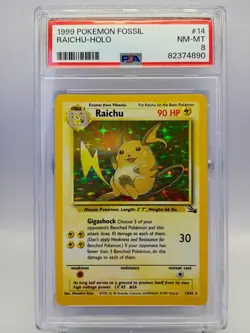 Pokemon TCG Wizards Fossil Raichu 14/62 Holo Rare Unlimited 1999 ENG PSA 8 - Image 1