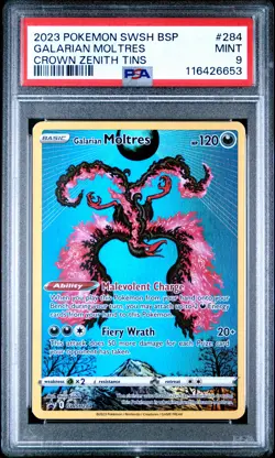 2023 POKEMON SWSH BLACK STAR PROMO CROWN ZENITH TIN #284 GALARIAN MOLTRES PSA 9 - Image 1