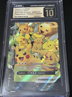 POKEMON CELEBRATIONS CGC PRISTINE 10 PIKACHU V-UNION #141 BLACK STAR PROMO - Image 1