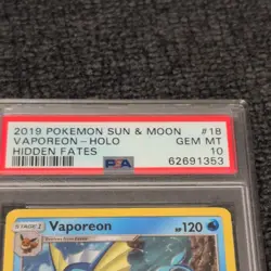 2019 Pokemon Sun and Moon Hidden Fates #18 Vaporeon Holo GEM MINT PSA 10 - Image 2