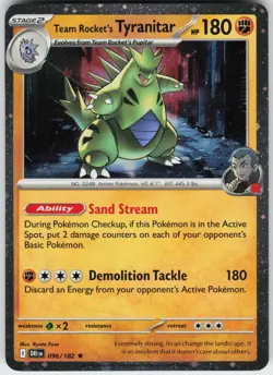 HOLO TEAM ROCKET'S TYRANITAR 096/182 R NEAR MINT - Image 1