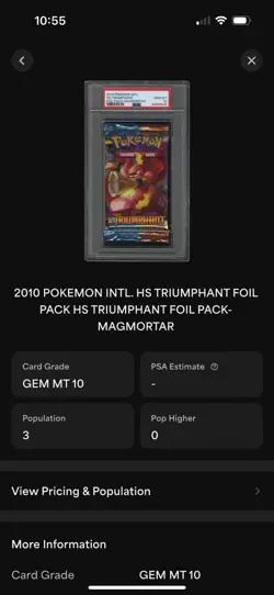 POP 3 POKEMON HS TRIUMPHANT BOOSTER PACK MAGMORTAR PSA 10 Heartgold Soulsilver - Image 4