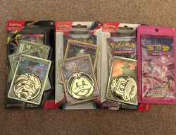 Pokemon TCG Mega & Scarlet Blister Pack Lot of 4 Sealed + Free Pack - Image 1
