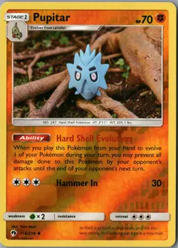 Pupitar Uncommon SM - Lost Thunder 116/214 NM Reverse Holo - Pokemon - Image 1
