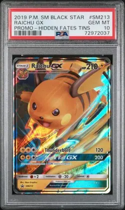 2019 Pokemon SM Black Star Raichu GX Promo - Hidden Fates #SM213 PSA 10 - Image 1