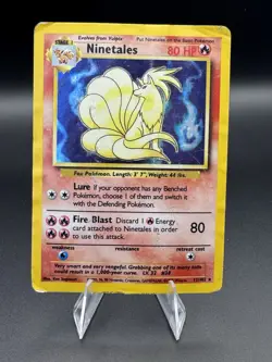 Base Set Pokemon TCG Ninetales 12/102 Rare Holo - DMG - Image 1