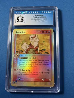 CGC 5.5 Arcanine 2003 EX Sandstorm 15/100 Reverse Holo Pokemon Card Wear On Back - Image 1