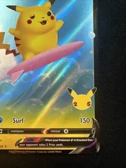 Pokemon TCG Celebrations Surfing Pikachu Holo Ultra Rare Card 008/025 - Image 5