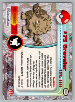 1999 TOPPS TV POKEMON CARDS 4TH PRINTING- RED TOPPS LOGO GRAVLER #75 - Image 2