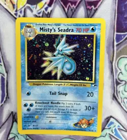 Pokemon Card Misty's Seadra PRERELEASE Gym Heroes Holo Rare 9/132 WOTC LP - Image 2