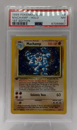 1999 POKEMON BASE SET 1ST EDITION #8 MACHAMP-HOLO PSA 7 - Image 1