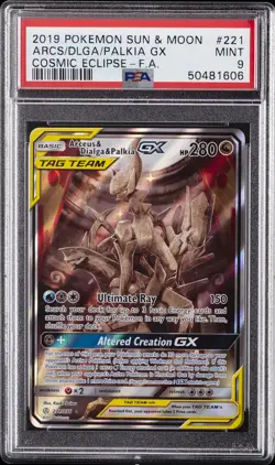 POKEMON SUN & MOON COSMIC ECLIPSE FULL ART/ARCEUS & DIALGA & PALKIA GX PSA 9 - Image 1