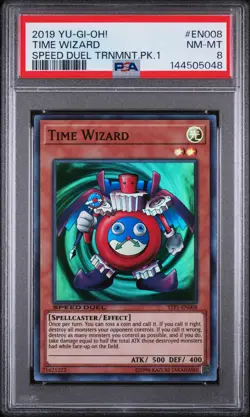 2019 YU-GI-OH! SPEED DUEL TOURNAMENT PACK 1 #EN008 TIME WIZARD PSA 8 - Image 1