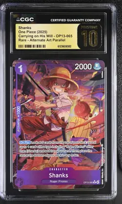 2025 ONE PIECE CARRYING ON HIS WILL SHANKS ALT ART OP13-065 CGC 10 PRISTINE - Image 1