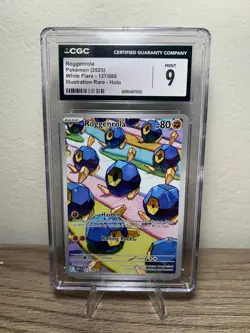 CGC 9 Mint Roggenrola 2025 127/086 White Flare Illustration Rare HOLO Pokemon - Image 1