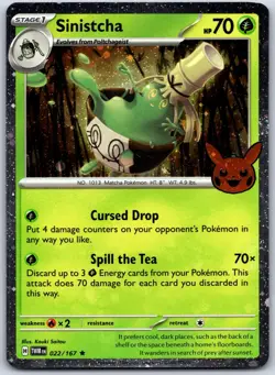 Sinistcha 022/167 Rare Twilight Masquerade Pokemon Reverse Holo Near Mint - Image 1