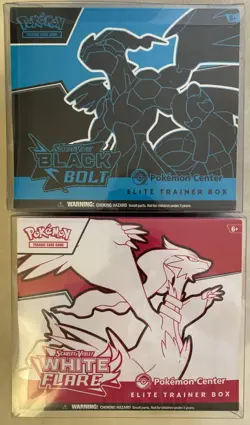 Black Bolt & White Flare Pokemon Center ETB Set SEALED w/protective cases - Image 1
