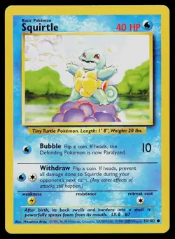 Pokemon Card Base Set Squirtle 63/102 Common 1999-2000 4th Print UK Exclusive - Image 1