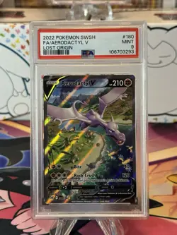 2022 Pokemon SWSH Aerodactyl V FA Lost Origin #180 PSA 9 Mint - Full Art Rare - Image 1