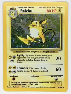 Raichu LP 14/102 Unlimited Base Set Pokemon TCG Holo - Image 1