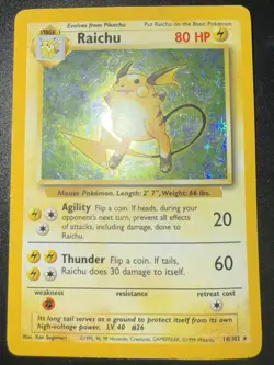 Raichu Pokemon card TCG base set holo 14/102 - Image 1