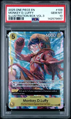 2025 ONE PIECE MONKEY D LUFFY ILLUSTRATION BOX VOL 3 OP07 #109 PSA 10 GEM MINT - Image 1