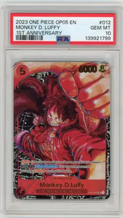 2023 One Piece OP05 EN Monkey D. Luffy 1st Anniversary #012 PSA 10 - Image 1