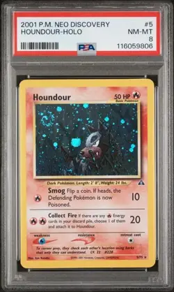 PSA 8 Houndour [Swirl] - 5/75 - Neo Discovery - Pokemon - Read Description - Image 1
