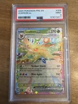 2025 POKEMON PRE EN-PRISMATIC EVOLUTIONS #006 LEAFEON EX SURPRISE BOX psa 9 - Image 1