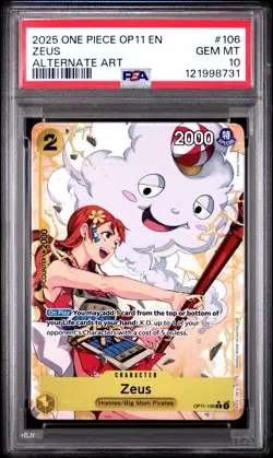 2025 ONE PIECE OP11-A FIST OF DIVINE SPEED #106 ZEUS ALTERNATE ART PSA 10 - Image 1