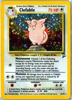 Pokemon Card - Clefable Base Set 2 5/130 2000 Rare Holo Heavily Played - Image 1