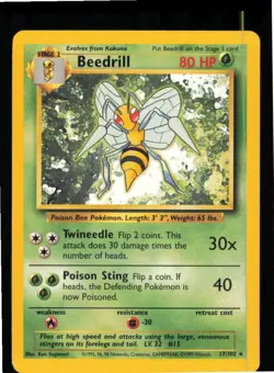 Beedrill 17/102 Rare Base Set Unlimited Pokemon Near Mint - Image 1