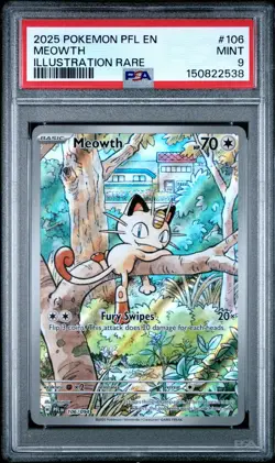 2025 POKEMON PFL EN-PHANTASMAL FLAMES ILLUSTRATION RARE #106 MEOWTH PSA 9 - Image 1