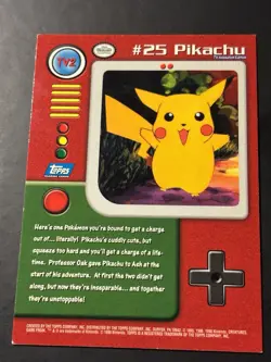 PIKACHU 1999 Topps Pokemon TV Animation Edition Series 1 Blue Logo TV2 #25 LP/MP - Image 2