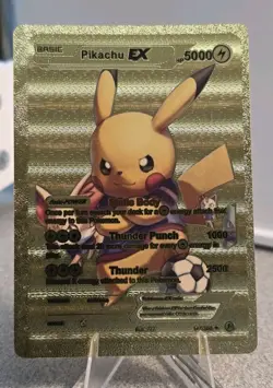 Pokemon Pikachu EX 5000hp Gold Foil Fan Art Collector Card TCG Soccer - Image 1