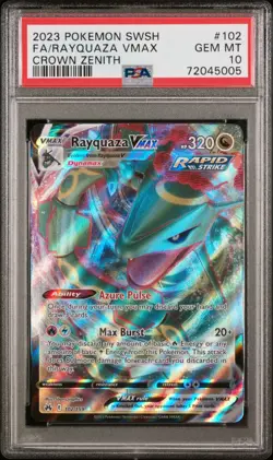 PSA 10 GEM MINT Rayquaza Vmax #102 Full Art Crown Zenith Pokemon Card - Image 1