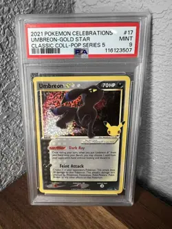 2021 Pokemon Celebrations Classic Collection 17 Umbreon Gold Star PSA 9 - Image 1