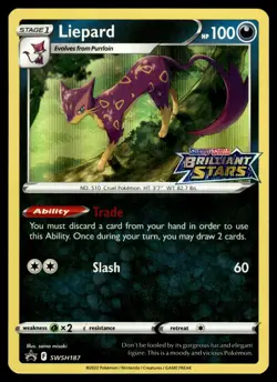Liepard - SWSH187 Brilliant Stars Prerelease STAMPED Promo Pokemon - NM/MINT - Image 1