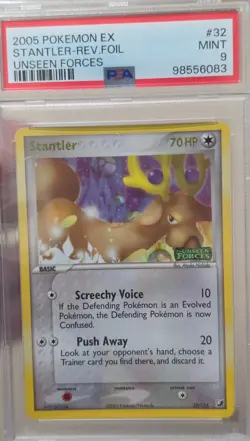 2005 POKEMON EX UNSEEN FORCES #32 STANTLER-REVERSE FOIL PSA 9 - Image 1