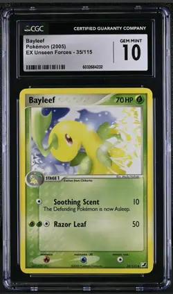 Pokemon CGC 10 Gem Mint Bayleef #35/115 EX Unseen Forces 2005 - Image 1