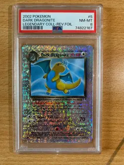 2002 Pokemon Legendary Collection Dark Dragonite Reverse Holo #5 PSA 8 - Image 1