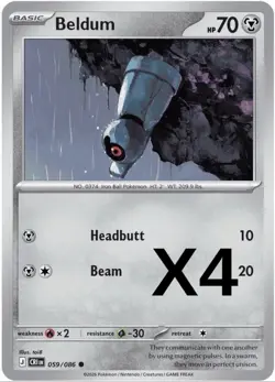 (x4) Beldum 059/086 Common ME04: Chaos Rising Pokemon TCG PLAYSET - Image 1